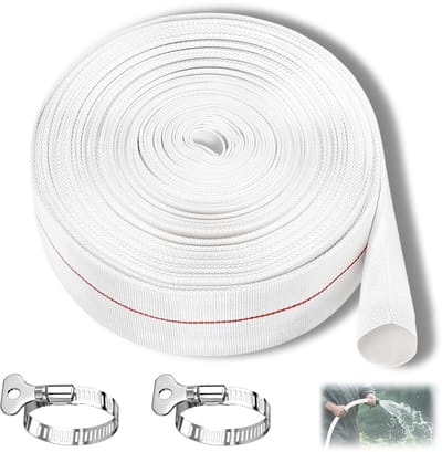 Dailygoods - 10 m weefselslangset, industriële slang met 2 roestvrij staal, platte slang, afvoerslang voor dompel- en andere waterpompen, tuinirrigatie, whirlpools