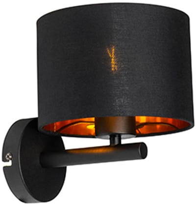 QAZQA vt - Moderne Wandlamp met kap voor binnen - 1 lichts - D 20 cm - Zwart Goud - Woonkamer | Slaapkamer | Keuken