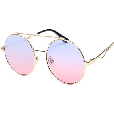 Lunettes de soleil Rondes Mode Femme Élégantes Double Pont Lunettes de Soleil Protection UV pour Conduire Voyager