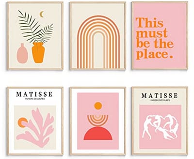 Minimalistische Muurkunstset voor Decoratie - Boho Prints in Oranje en Roze, 20 x 25 cm