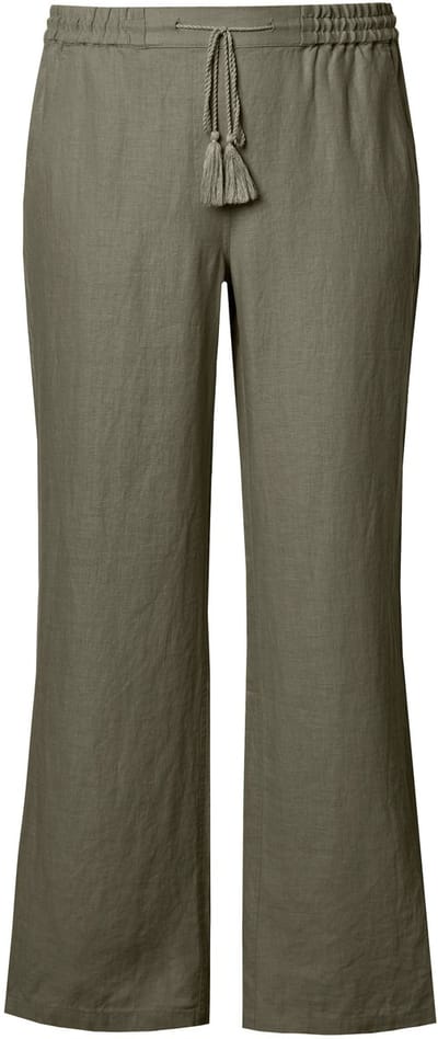 Ulla Popken - Dames - Linnen broek Mary elastische tailleband wijde - Lodengroen - Maat 44