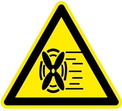 Waarschuwingsbord pas op ventilator - kunststof 100 mm