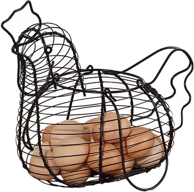 Ei Mand - Kip Decoratie - Keuken Opbergen - Robuust Metaal - 32 x 16 Cm - Zwart