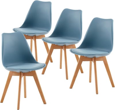 Eetkamerstoelen-Eetkamerstoelen set van 4-gevoerde zitting van PU-leer-vintage stijl- met massief beukenhouten poten-Lichtblauw.