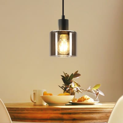 NETTLIFE Hanglamp vintage - glazen | E27 fitting | zwarte | rond | voor woonkamer slaapkamer eetkamer keuken hotel-excl. lichtbron