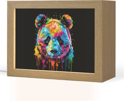 Nachtlampje 20x15 cm - Kinder lampje - Panda - Dieren - Kleur - Verf - Zwart - Tafellamp kinderkamer - Slaapkamer lamp - Bedlamp kinderen - Kinderlampje stopcontact - Wandlamp babykamer - Nachtlampjes