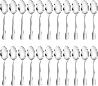 Set van 24 RVS Lepels voor Koffie, Thee en Dessert - Kleine en Grote Lepels voor Huishoudens en Restaurants (13.7 cm, Zilver)