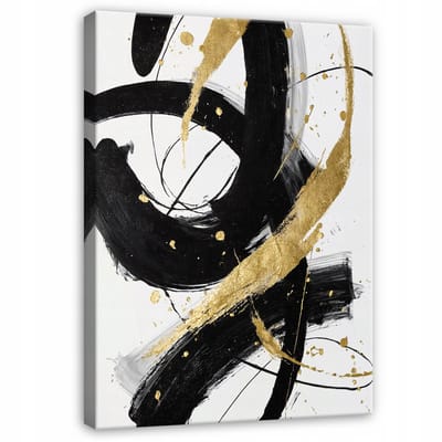 WALLARENA - Schilderij op canvas - 100x70 cm - abstract gouden glamour zwart patroon - Geschikt voor slaapkamer en woonkamer