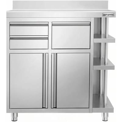 GGM Gastro Arbeitsschrank - für Kaffeemaschine - 1000x600mm - mit 2 Flügeltüren, 2 Schubladen, Ausklopfer, 3 Ablagen & Aufkantung