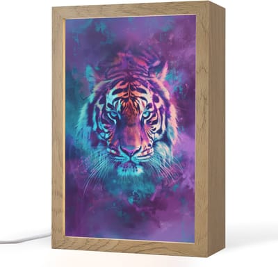 Nachtlampje 20x30 cm - Kinder lampje - Tijger - Kleurrijk - Rook - Dieren - Tafellamp kinderkamer - Slaapkamer lamp - Bedlamp kinderen - Kinderlampje stopcontact - Wandlamp babykamer - Nachtlampjes