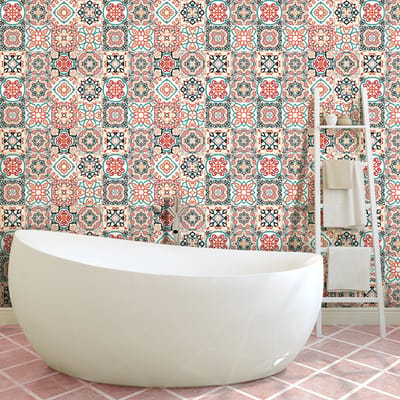 Zelfklevende tegelmuurstickers voor keuken en badkamer - 60 cementtegelstickers, Azulejos Arcadia-stijl - 60 stickers, 20x20 cm