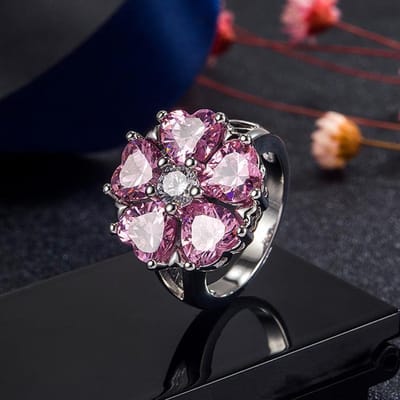 Bijoux en argent Sterling massif 925, pierres précieuses en cristal d'origine pour femmes, fines bandes De mariage, fiançailles, boîte à bijoux 6 rose
