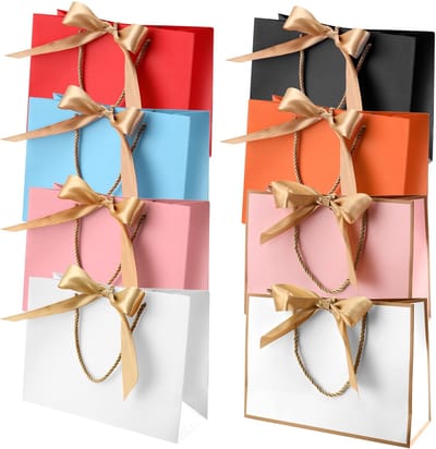 Dailygoods- Geschenkzakjes 16 Stuks - Papieren Cadeautasjes - Gouden Strikband - Feestzakjes - Handgrepen - 28 x 20 x 10 cm - Cadeautas