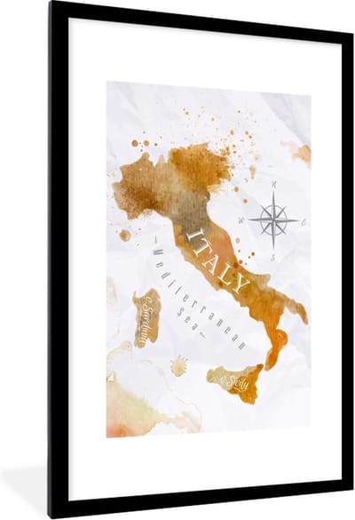 Poster in lijst - Fotolijst 80x120 cm - Posters - Wereldkaart - Verf - Italië - Posterlijst zwart - Decoratie - Wanddecoratie woonkamer - Muurdecoratie slaapkamer