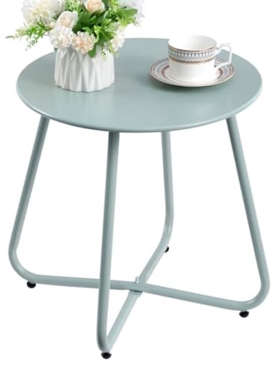 Ronde bijzettafel voor buiten - Verstelbare hoogte - Weerbestendig staal - Blauwgroen - Ø 43.5 cm