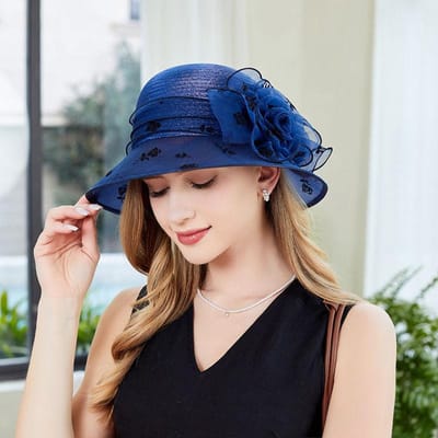 Zonnehoed Dames Zomer Organza Vissershoed Reis Vakantie Zonnehoed UV-bestendig Retro Hoed average size 58cm blauw