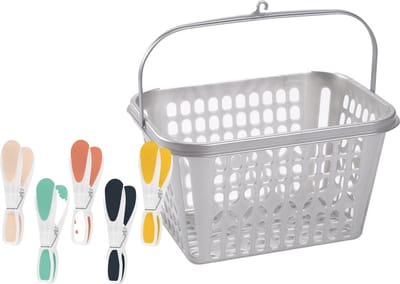 Wasknijper mandje/bakje - zilver - inclusief 36x wasknijpers - kunststof