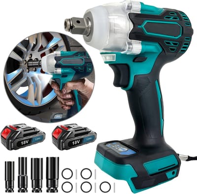 18V Accu Slagmoersleutel Set | Met 2 accu's, 4 slagdoppen (14/17/19/21 mm), EU-oplader en accessoires | Draadloze slagschroevendraaier voor auto, garage en doe-het-zelf klussen