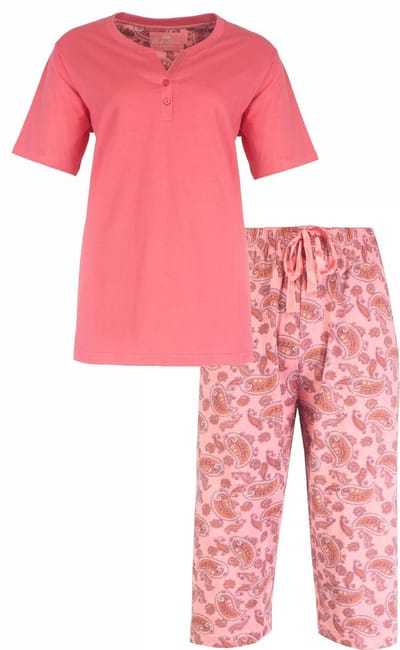 Medaillon Dames Shortama Pyjama Set – Paisley print - 100% Gekamde Katoen - Roze - Maat S