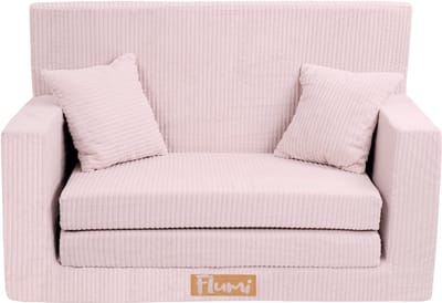 Flumi opvouwbare mini kindersofa van ribfluweel – zachte kinderbank met uitklapfunctie en afneembare hoes, roze