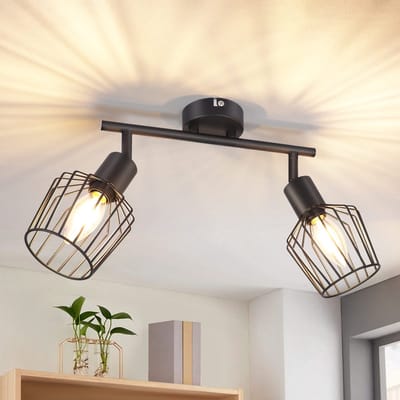 NETTLIFE Opbouwspot - 2-lichts - E14 Fitting - zwart - kooiontwerp Lampkap - Metaal - 350° draaibar Plafondspot - L 32cm - Vintage Keukenlamp - voor Slaapkamer | Hal | Woonkamer - Zonder Lichtborn