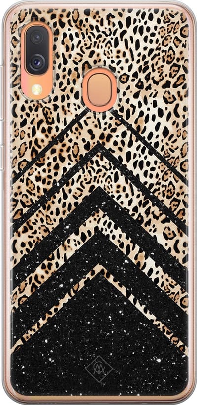 Casimoda® hoesje - Geschikt voor Samsung A40 - Chevron Luipaard - Backcover - Siliconen/TPU - Zwart