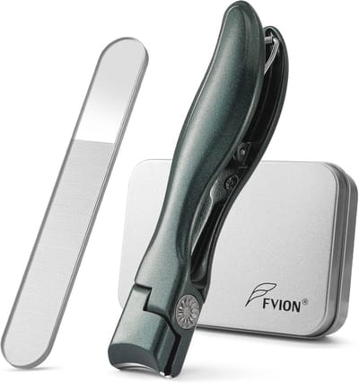 Thijox - Nagelknipper Groot voor Dikke Nagels, Teennagelknipper met Brede Bekopening van Roestvrij Staal, Nano-Nagelvijl en Opvangbak in Groen