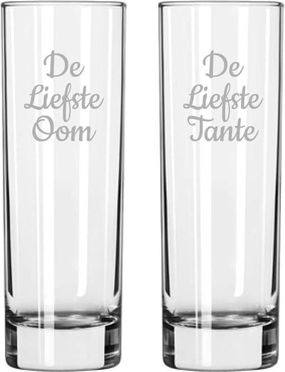 Gegraveerde longdrinkglas 22cl De Liefste Tante-De Liefste Oom