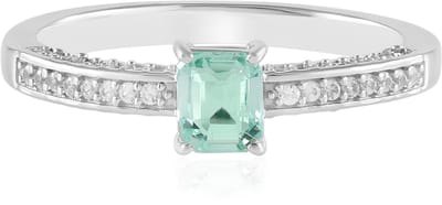 Cavill - Zilveren Ring met 0,385 ct Paraiba Smaragd - 925 Sterling Zilver met Platina Coating - Achthoek Smaragd en Zirkonia