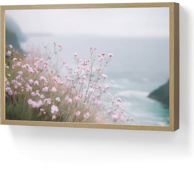 Wandlamp 60x40 cm - Oplaadbaar - Klif - Bloemen - Zee - Roze - Wandlampen binnen woonkamer - Slaapkamer lamp - Decoratieve nachtlamp - Vloerlamp draadloos