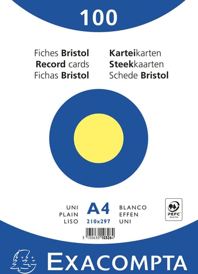 Exacompta 10x Pak 100 steekkaarten in folie - bristol effen niet geperforeerd - 210x297mm - Geel - 10326E