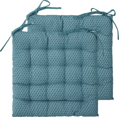 Atmosphera Tuinstoelkussens - 2x - blauw - katoen - 38 x 38 x 7 cm - wicker zitkussen