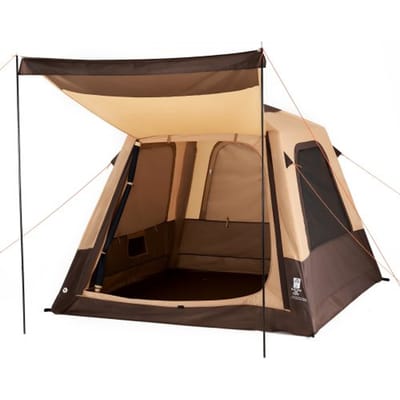 VEVOR 4-persoons campingtent, opblaasbare familietent met oplaadbare pomp, TPU-luchtslang en 5 gaasramen, cabinetent met draagtas voor gezinskamperen en wandelen, beige