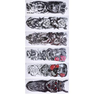 6 Vellen Volle Arm Tattoo Sticker Mannen Vrouwen Waterdicht Feest Modieus Tijdelijke Tattoo Sticker gray
