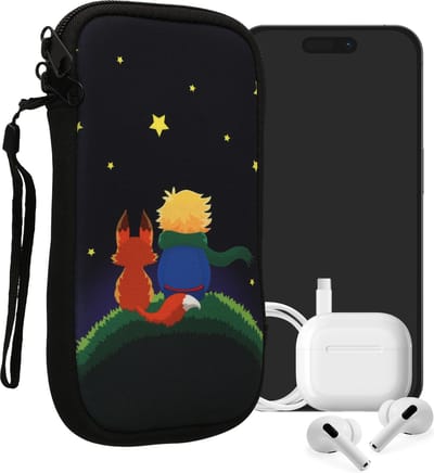 kwmobile hoesje voor smartphones XL - 6,7/6,8" - hoes van Neopreen - Jongetje met vos design - geel / bruin / donkerblauw - binnenmaat 17,2 x 8,4 cm