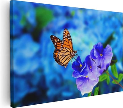 Artaza Canvas Schilderij Bloemen - 30x20 cm - Klein - Wanddecoratie Vlinder - Muurdecoratie Woonkamer - Kamer Accessoires