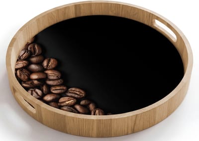 Dienblad rond 40x40 cm - Schootdienblad hout - Koffiebonen - Zwart - Eenvoudig - Borrelplank rechthoek - Plateau houten dienbladen
