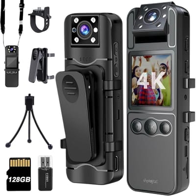 Draagbare Camera - Mini Recorder - Beveiligingswerkzaamheden - 180° Draaibare Lens - 128GB Opslag - Zwart
