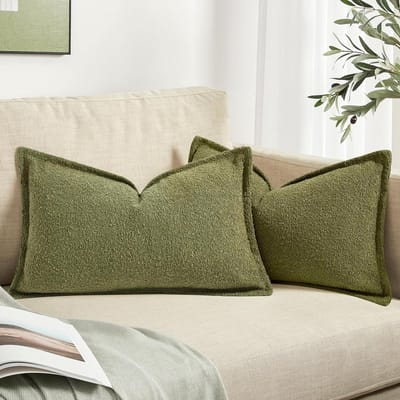 DFXSZ O1ive Groene kleur, eenvoudige imitatie lamswol lus garen textuur sierkussenslopen 30,5 x 50,8 cm set van 2 decoratieve bankkussens voor stoel bank slaapkamer woonkamer woondecoratie