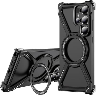 Frameloze Beschermcase voor Samsung Galaxy S25 Ultra met MagSafe en 360° Rotating Stand, Zwart, Titanium Legering en Bezel Less Ontwerp