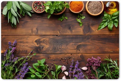 Placemats 45x30 cm - Placemat kunststof - 1 stuk - Lavendel - Bloemen - Kruiden - Specerijen - Hout print - Borden onderleggers - Decoratie voor op tafel - Keuken tafeldecoratie accessoires - Vinyl onderlegger - Tafelversiering