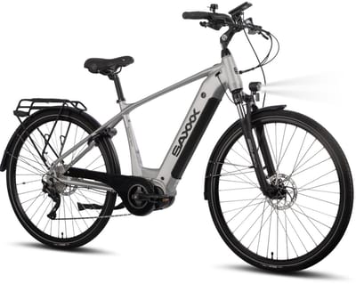 SAXXX 28 inch Elektrische Fiets -250W middenmotor - 95% Vooraf Geassembleerd - 540Wh lithiumbatterij - tot 110 km actieradius -SHIMANO Deore 10 versnellingen - hydraulische schijfremmen voor en achter -SR SUNTOUR verende voorvork - zilver