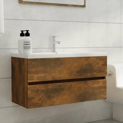 vidaXL - Wastafelkast - 90x38,5x45 - cm - bewerkt - hout - gerookt - eikenkleurig