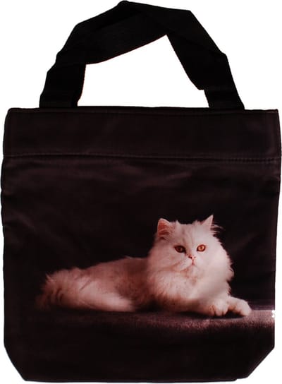 Schoudertasje/Handtasje zwart met witte poes - 21x21cm