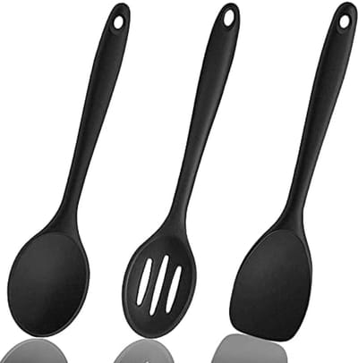 PromoHome Set van 3 keukenlepels - Hittebestendige siliconen lepels voor koken en bakken