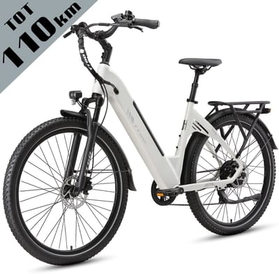 TTGO C5 Elektrische Fiets - 648Wh Accu - Actieradius tot 110 km - 48V 250W Motor -Hydraulische Schijfremmen - 27,5 × 2,4Inch Banden-Shimano 7 Versnellingen - Aluminium Frame - LCD Display - Elektrische Stadsfiets - Max. Belasting 125 kg - Parelwit
