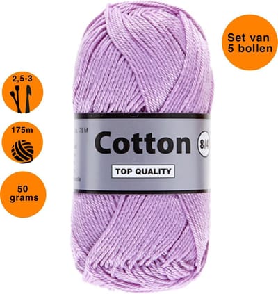 Lammy yarns Cotton eight 8/4 dun katoen garen - lila (740) - pendikte 2,5 a 3mm - 5 bollen van 50 gram