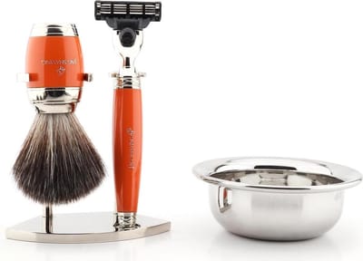 Handgemaakte herenscheerset met scheerkwast, scheermes met 3 snijkanten, standaard en kom, perfecte cadeauset voor mannen