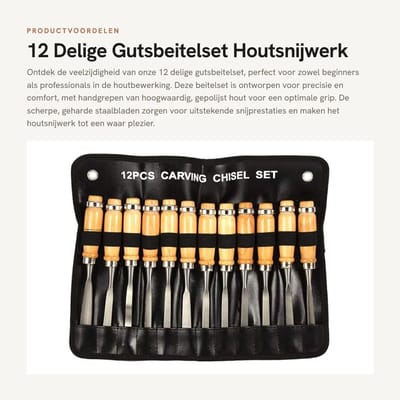 Dailygoods- Beitelset 12 Delig - Houtsnij Gereedschap - Handbeitel - Houtbewerking - Scherp Staal - Oprolbare Hoes - Houtsnijgereedschap