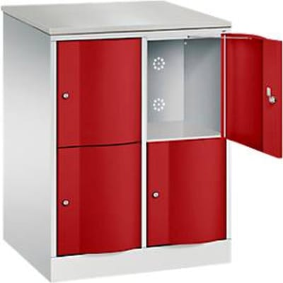 C+P Resisto lockerkast, 2 vakken, 4 vakken, B 772 x D 640 x H 1077 mm, lichtgrijs/ruwe rood